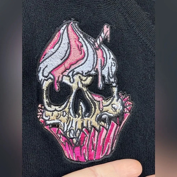 Jawbreaker Zombie Skull Black Pink Cupcake Punk Goth Soft Cardigan small - Picture 3 of 9